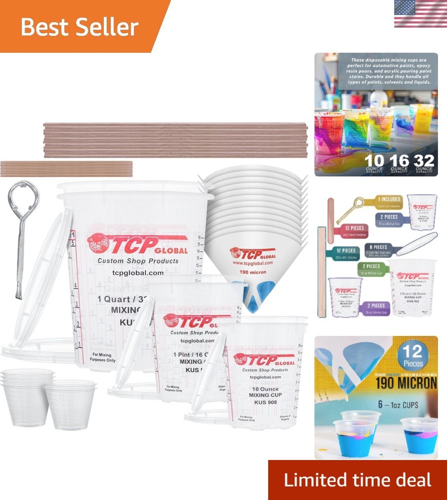 Versatile Paint Mixing Kit - 12 Cups, Sticks, & Strainers for Pro & DIY Projects