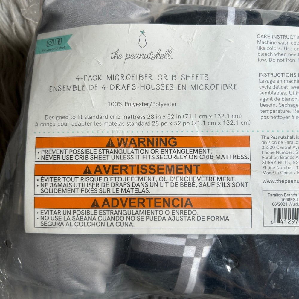 The Peanutshell Microfiber Gray Black Crib Sheets 3 Pack 100% Polyester