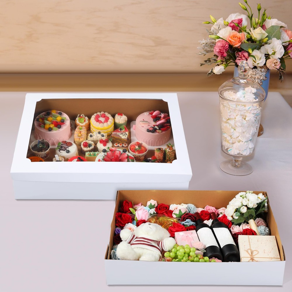 10 Pcs Full Sheet Cake Box with Window Large Bakery Boxes Corrugated Rectangl...