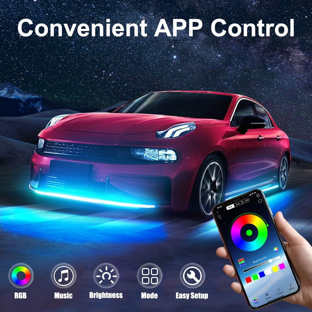 6PCS Double Row LED RGB Dream Lights Strip Neon Underglow LED Chasing Kit Remote