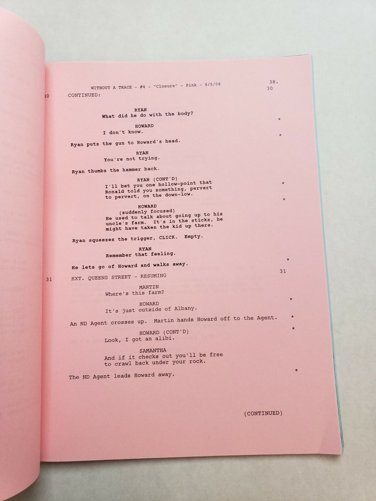 WITHOUT A TRACE / Jan Nash 2008 TV Show Script, ANTHONY LAPAGLIA "Closure"