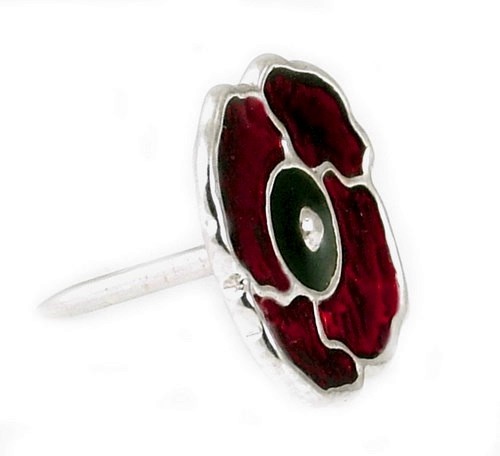 STERLING SILVER ENAMELLED POPPY TIE TACK 