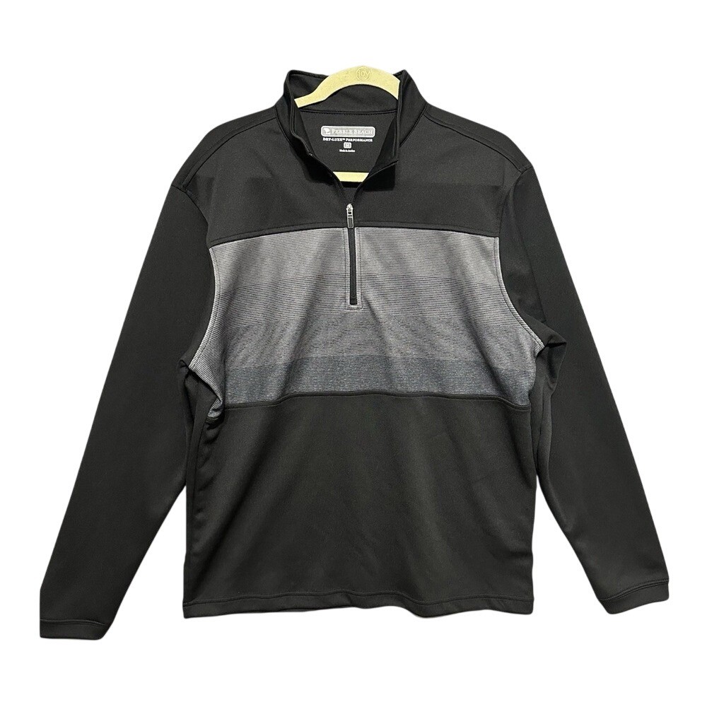Pebble Beach Mens Dry-Luxe Performance 1/4 Zip Pullover Black Grey Medium