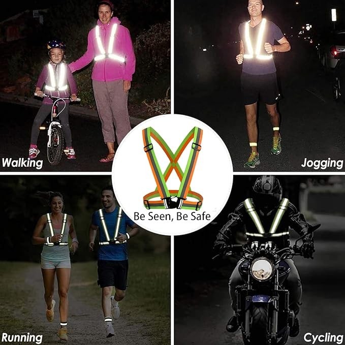 2pcs Reflective Vest, Adjustable High Visibility Reflective Green & Orange
