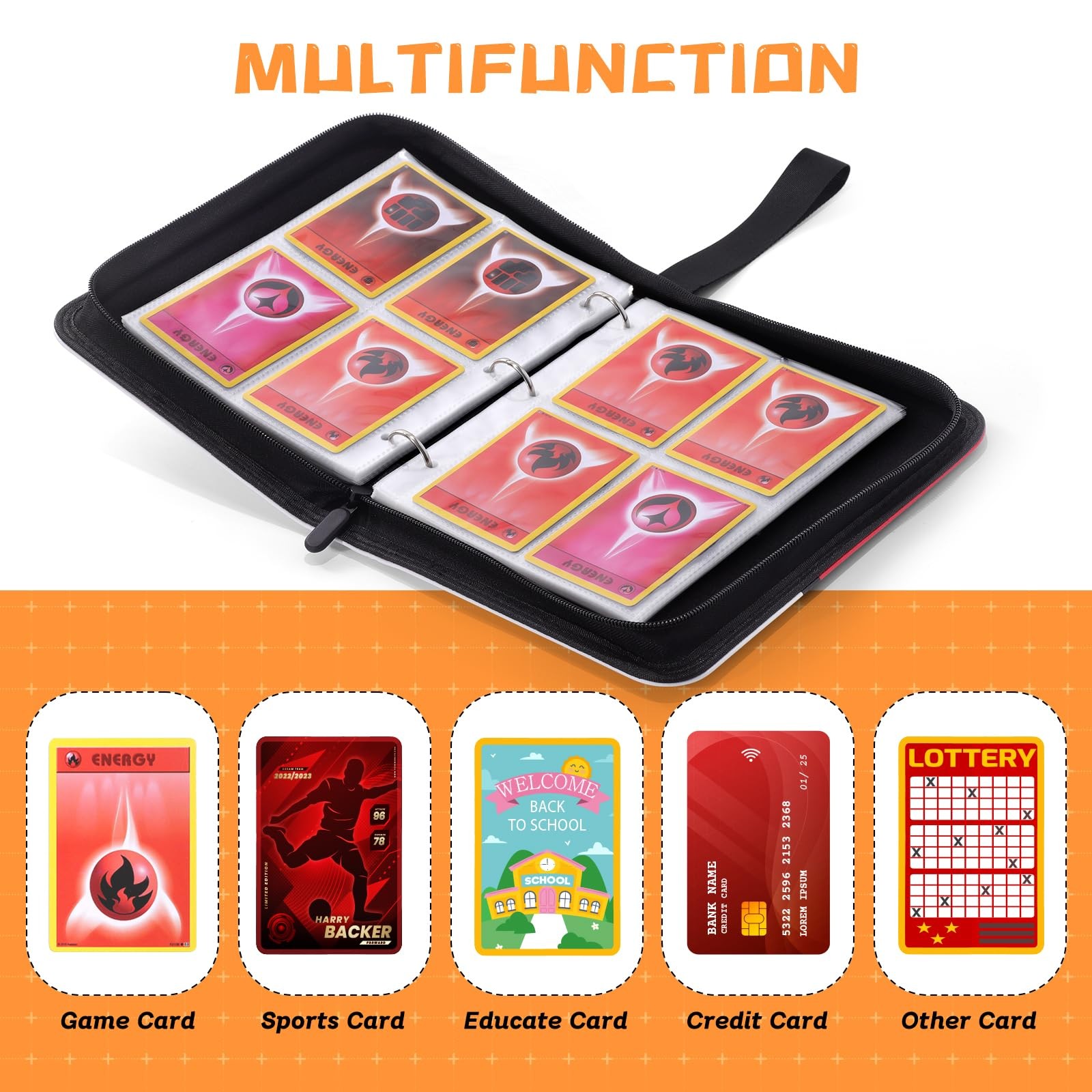 FAMOMI 4-Pocket Card Binder Album w/ 50 Sleeves - Holds 400 Cards - Pink