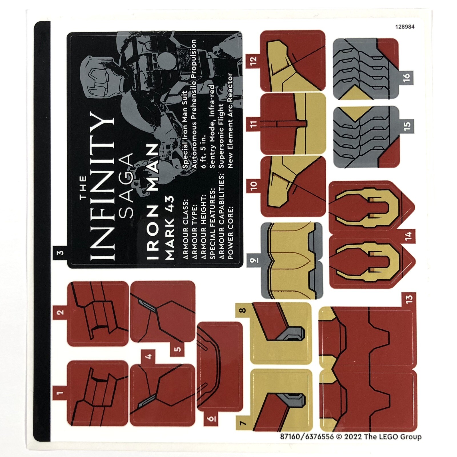 LEGO STICKER SHEET 76206 Iron Man Figure The Infinity Saga Marvel Avengers