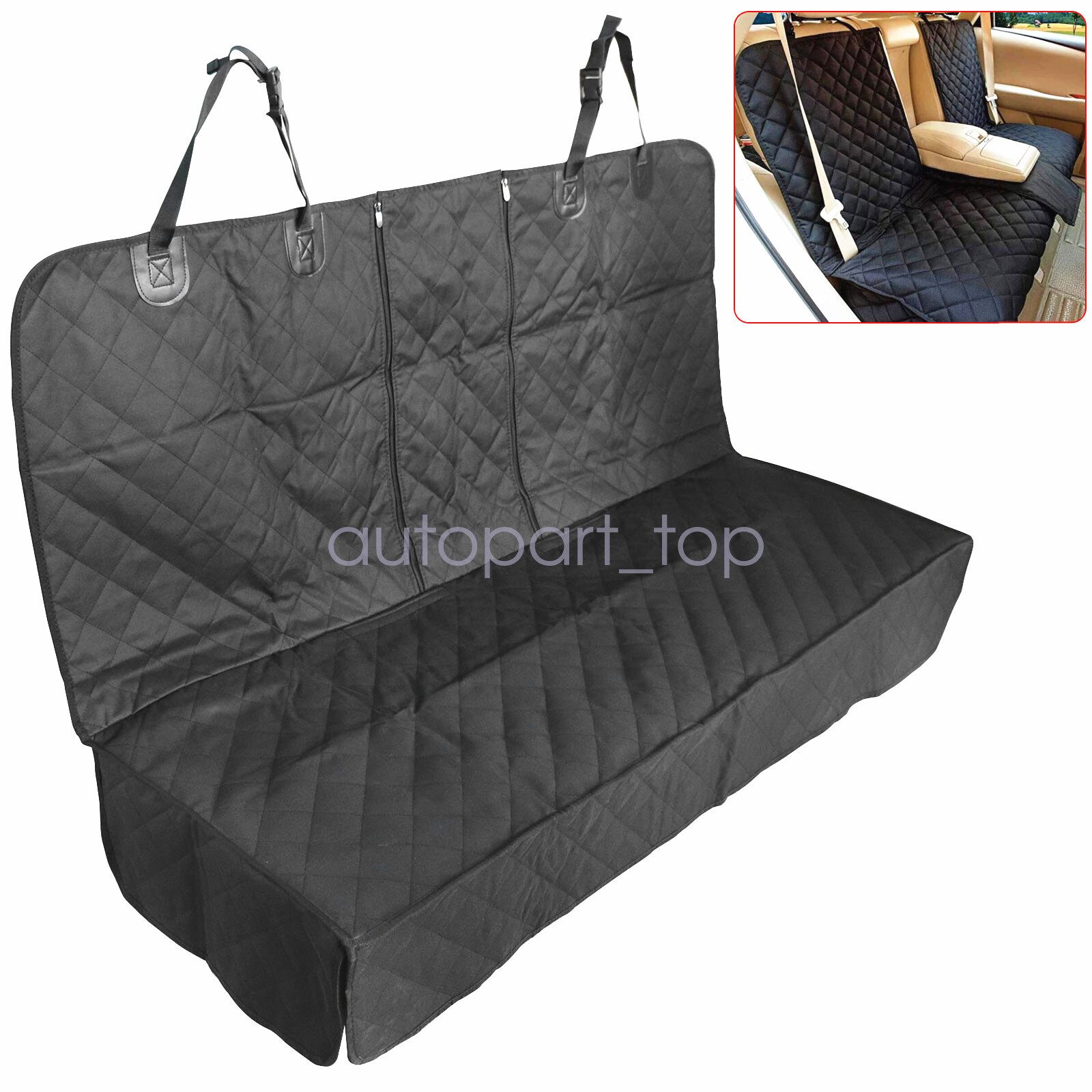 Seat Cover Rear Back Car Pet Dog Travel Waterproof Bench Protector Luxury -Black
