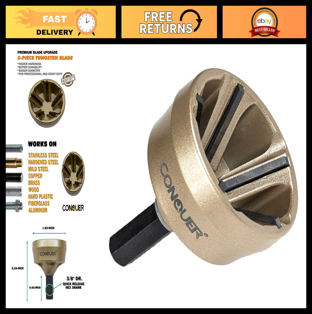 Premium Tungsten Deburring Tool, External Chamfer Bit, Quick Release Shank, Fits