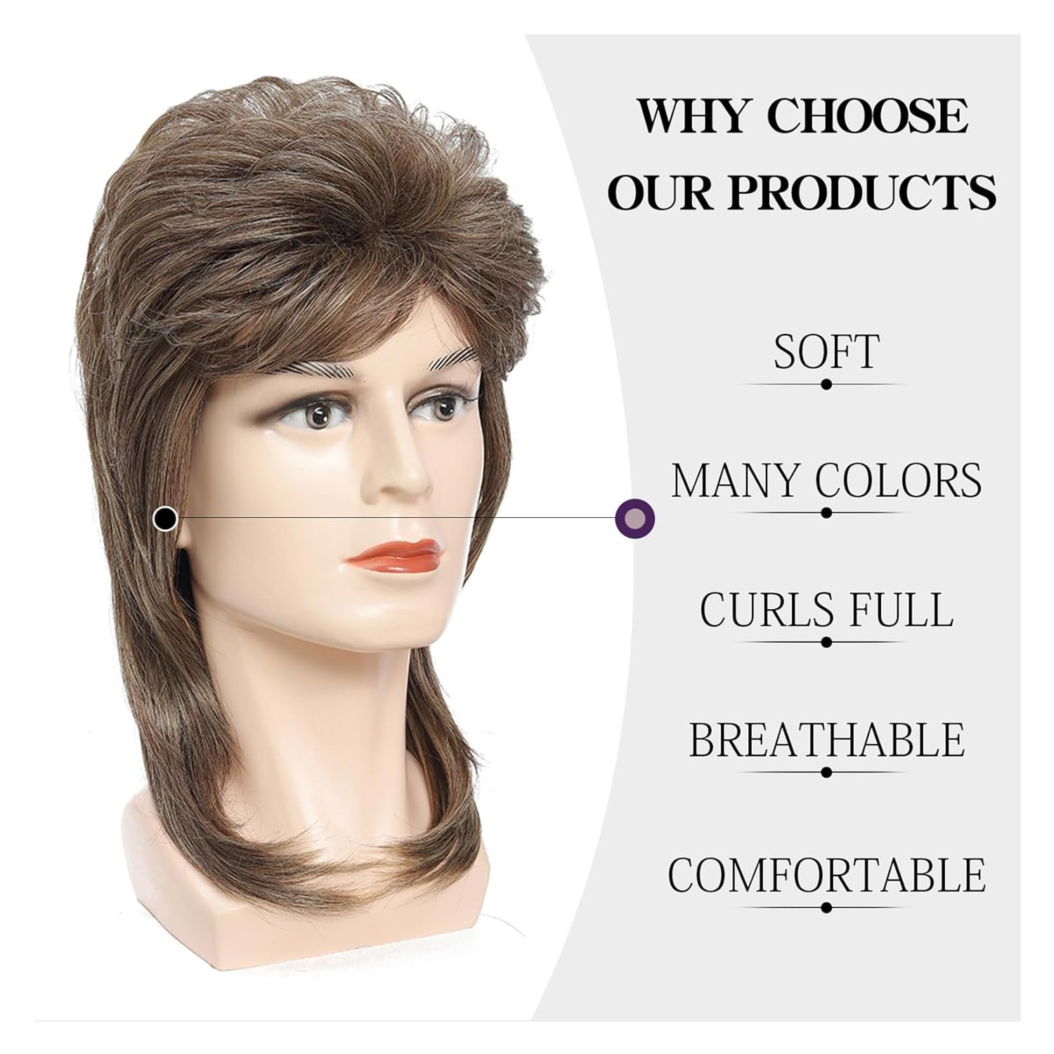 Mullet Wig for Men Joe Dirt Emo Wig 80s 90s Costumes Fancy Party Accessory Co...