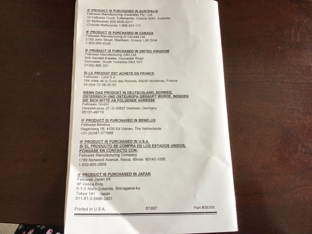FELLOWES Powershred Personal Series Operating instructions Manual