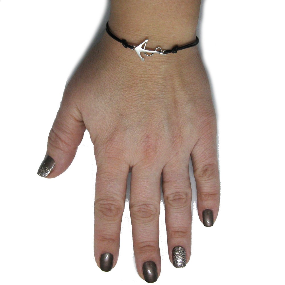 Sterling Silver Bracelet Solid Hallmarked 925 Anchor With Cord Handmade