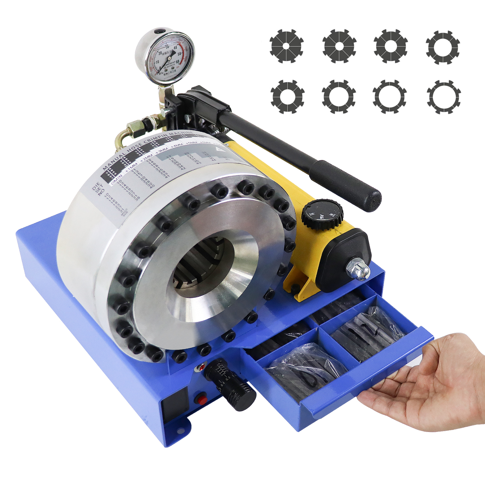 Pipe Crimper Machine Manual Hydraulic Hose Crimping with 8 Dies Sets Portable