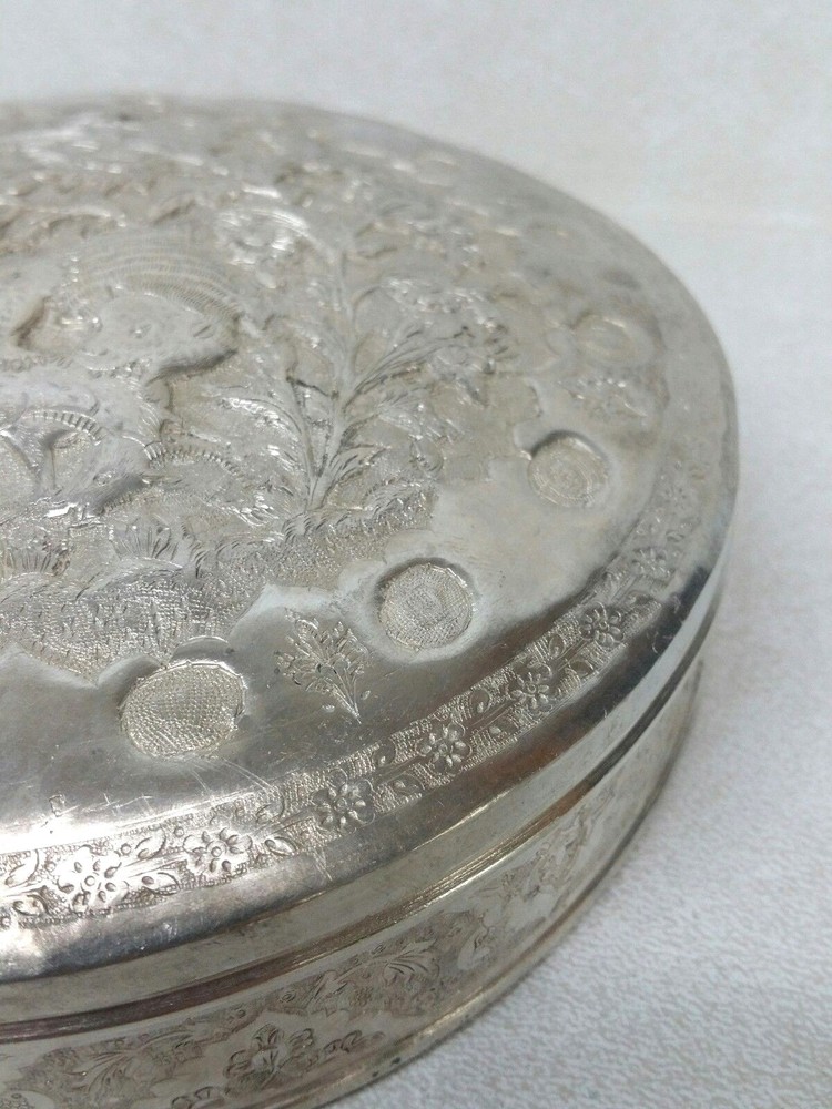 Antique Islamic 84 Silver Repousse Covered Box