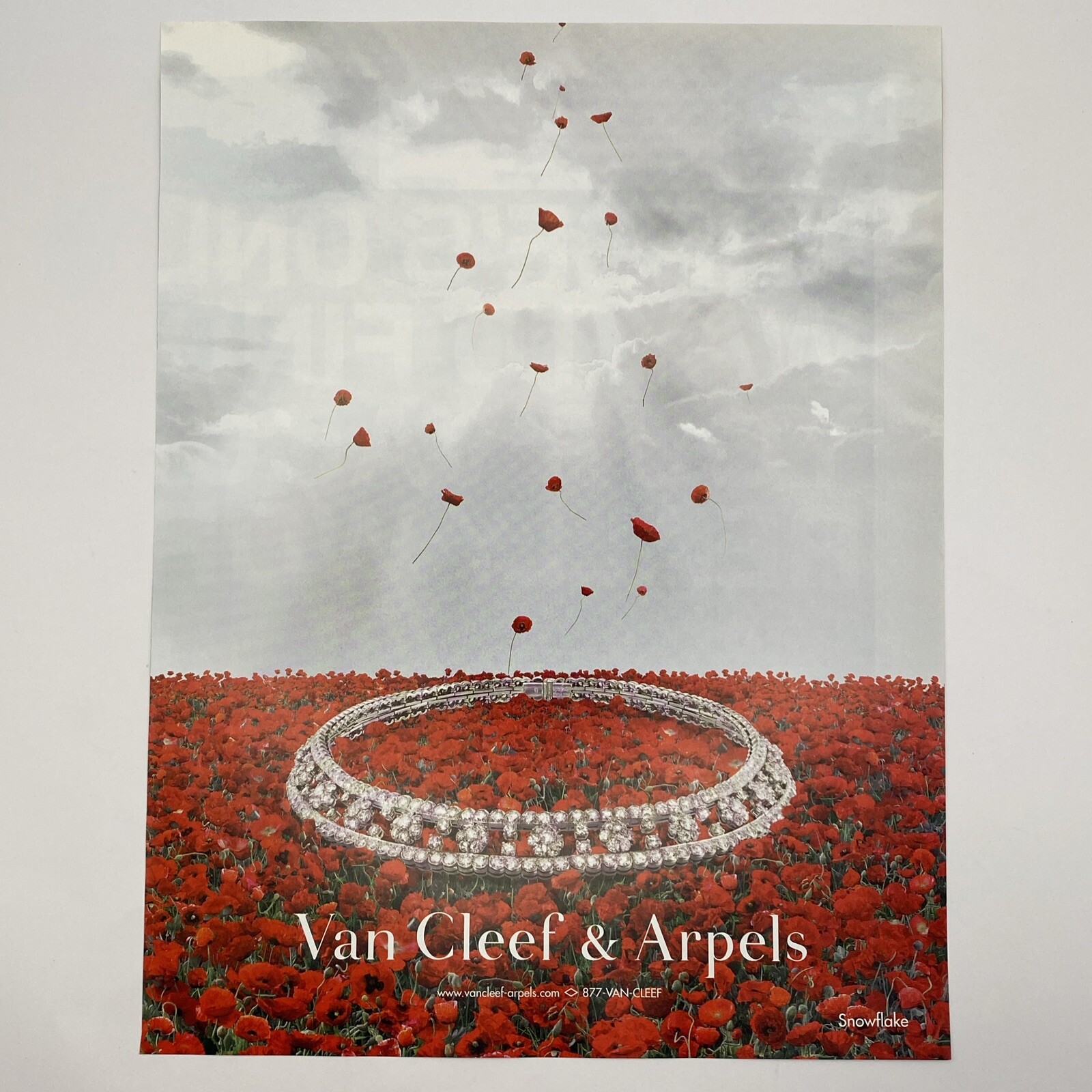 2008 Van Cleef & Arpels PRINT AD Snowflake Diamond Necklace Field Red Roses Rise