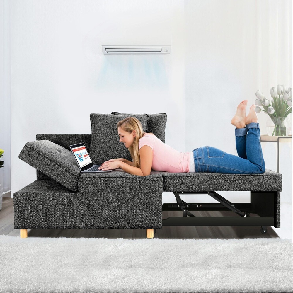 4-in-1 Sleeper Sofa Bed Folding Ottoman Sofa Bed Couch w/Adjustable Backrest