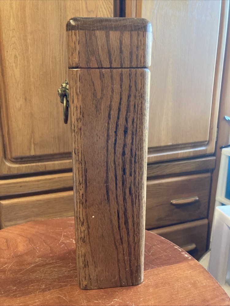 Vintage Lion’s Head Knocker Fireplace Long Match Holder Solid Wood Box Hinged