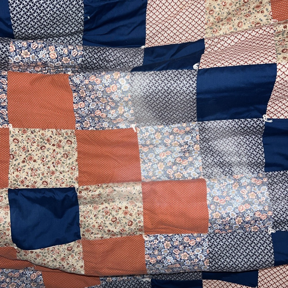 Vintage Handmade patchwork Quilt 116” X 98” King Size Knotted