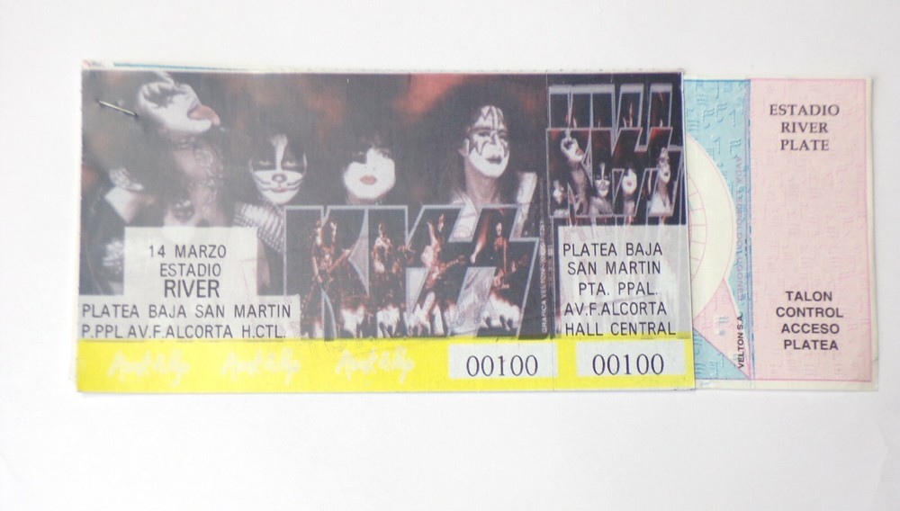 KISS Full Ticket Stub A Reunion Concert Tour 1996 Buenos Aires Argentina Vintage