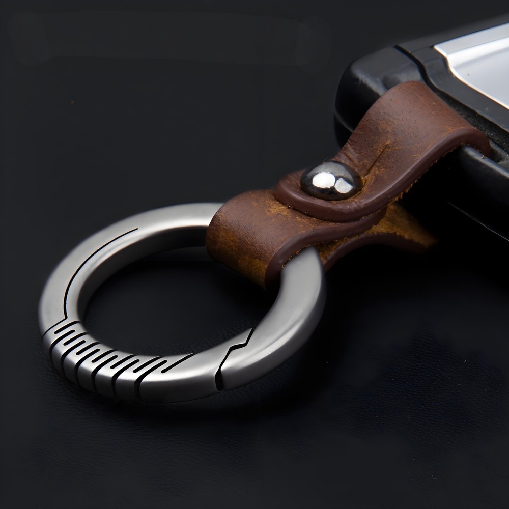 Titanium Alloy Spring Key Ring Clip with Leather Strap Portable Removable