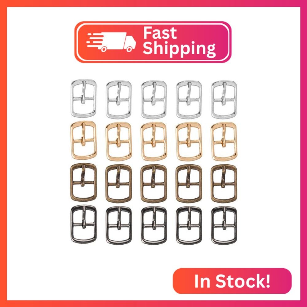 Framendino, 20 Pack 4 Colors Rectangular Metallic Single Prong Pin Shoes Buckles