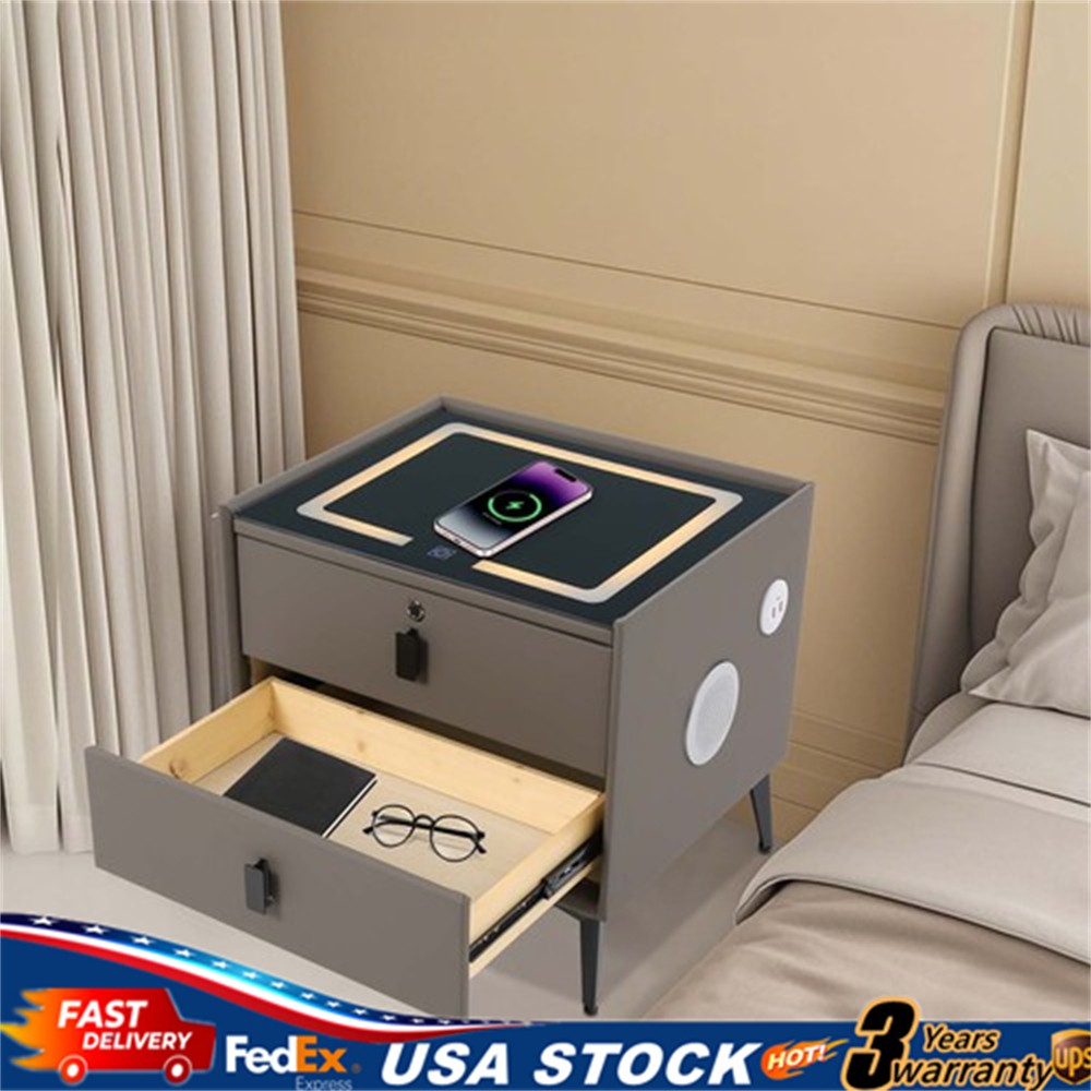 Bluetooth Speaker Smart Bedside Table with Light USB & Wireless Charging