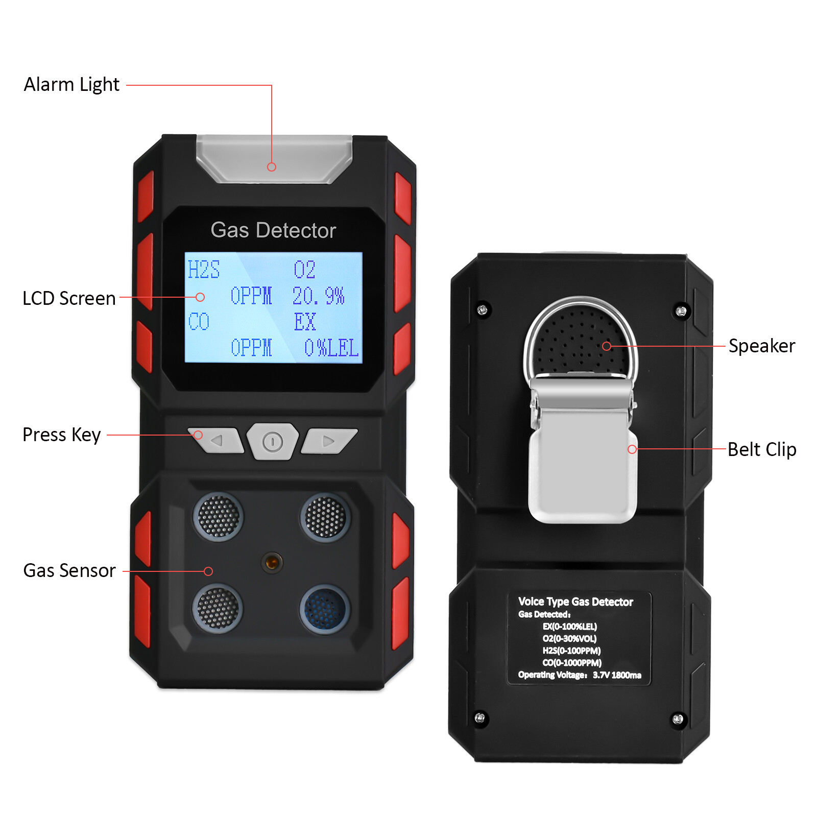 Portable Gas Detector Gas Clip 4-Gas Monitor Meter Tester Analyzer Rechargeable