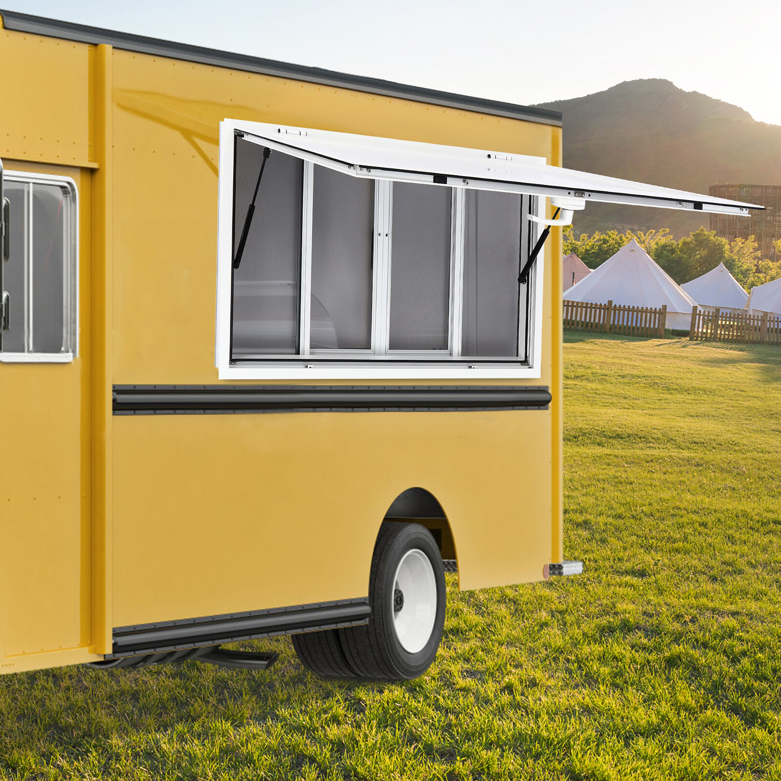Concession Stand Truck Food Serving Window w/ Awning Sliding Screen Window 50x30