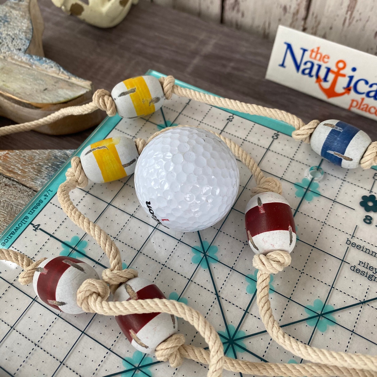 6 ft Wood Fishing Floats On String, Fish Net Buoy Garland, Wooden Nautical Decor