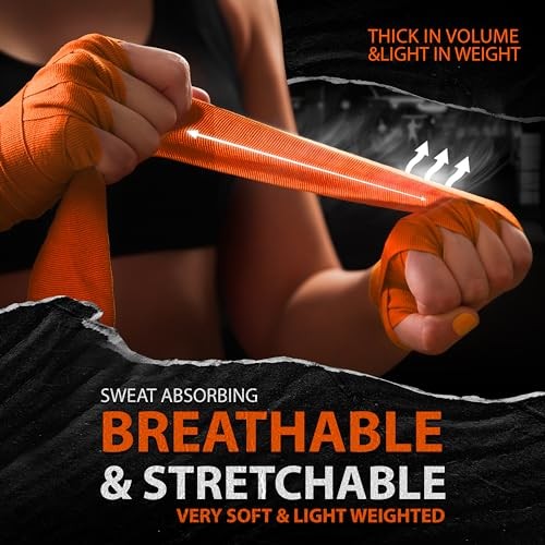 Boxing Hand Wraps Inner Gloves - 180 Inch Elasticated Thumb Loop Orange