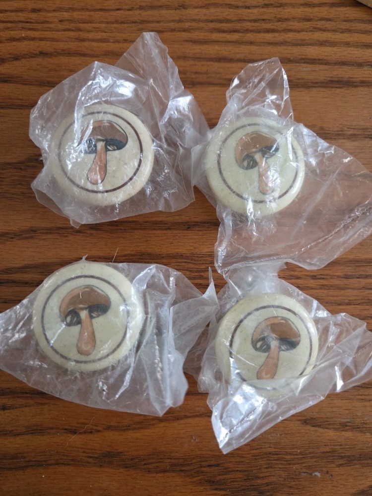 4 Vintage Mushroom Ceramic Knobs 1.5" NIP