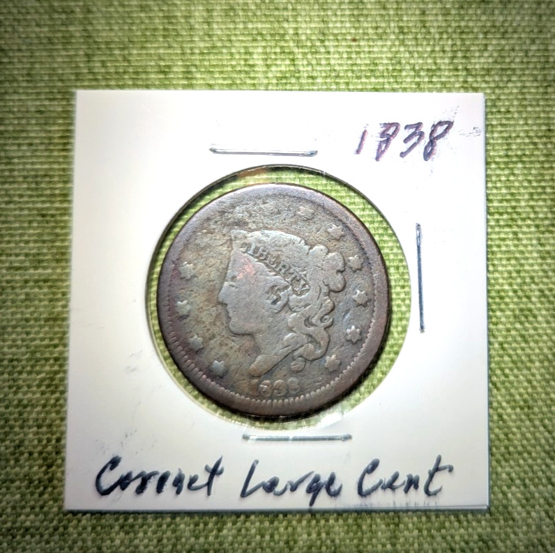 1838 Coronet Head Large Cent High Grade Circulated
