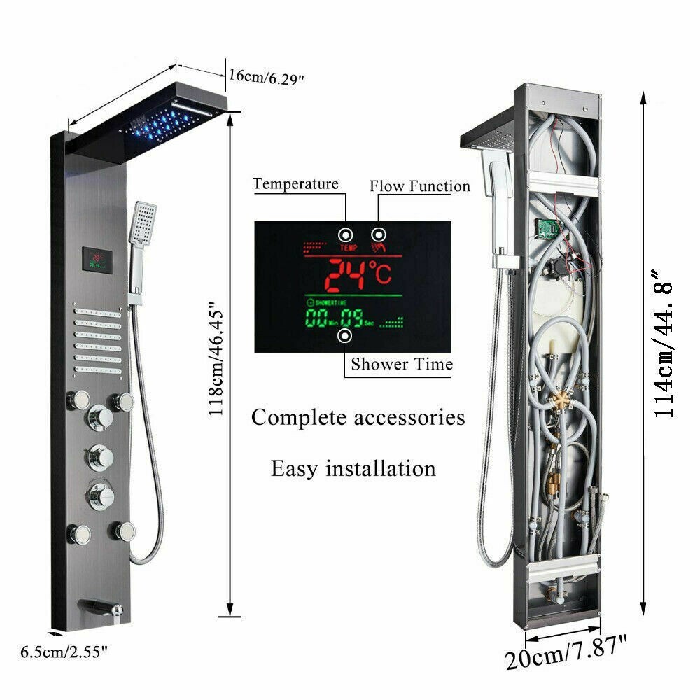 ELLO&ALLO LED Shower Panel Tower Rainfall &Waterfall Massage Body System Jet ℉