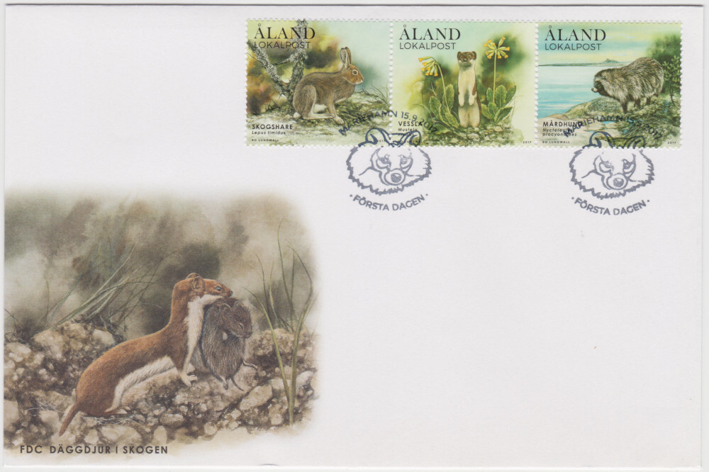 Aland FDC 2017 Forest Mammals, Mint
