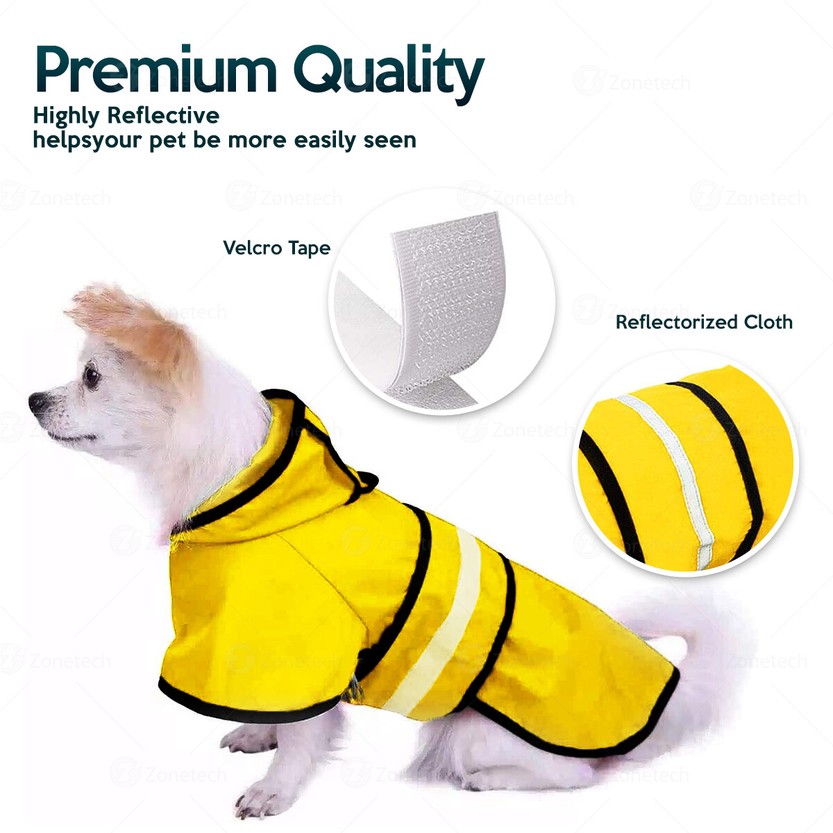 Zone Tech Pet Dog Raincoat Protection Hood Medium with Reflective Stripe Strip