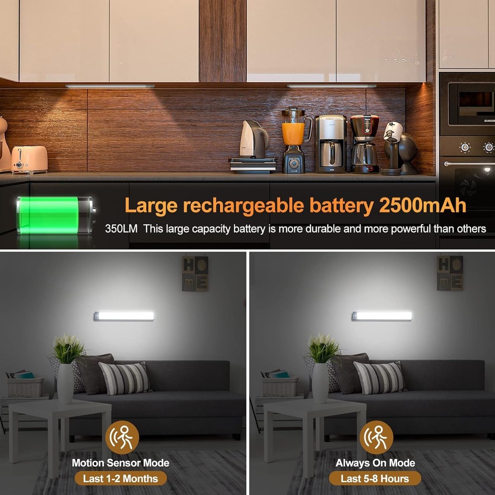 6 Pack 12" Under Cabinet Light Closet Motion Sensor 3-Color Dimmable 84 LED