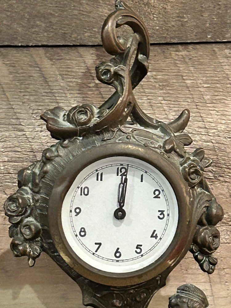 ANTIQUE BRONZE CHERUB ANSONIA VANITY CLOCK