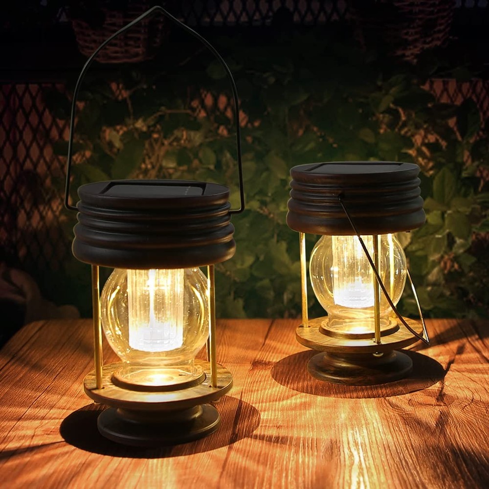 Solar Lanterns Outdoor - 2 Pack Hanging Small, 2 Warm Lights