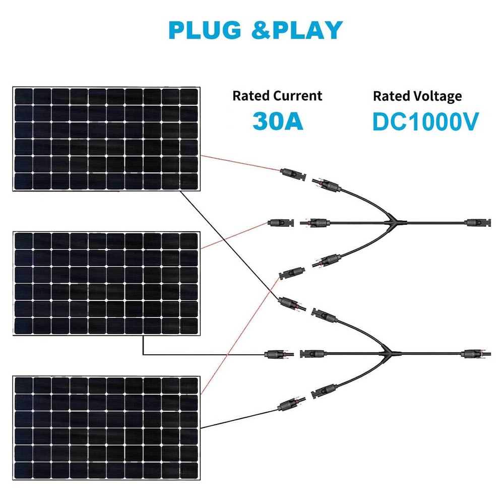 Solar Connectors Y Branch Parallel Adapter Cable Wire Plug Tool for Solar Panel