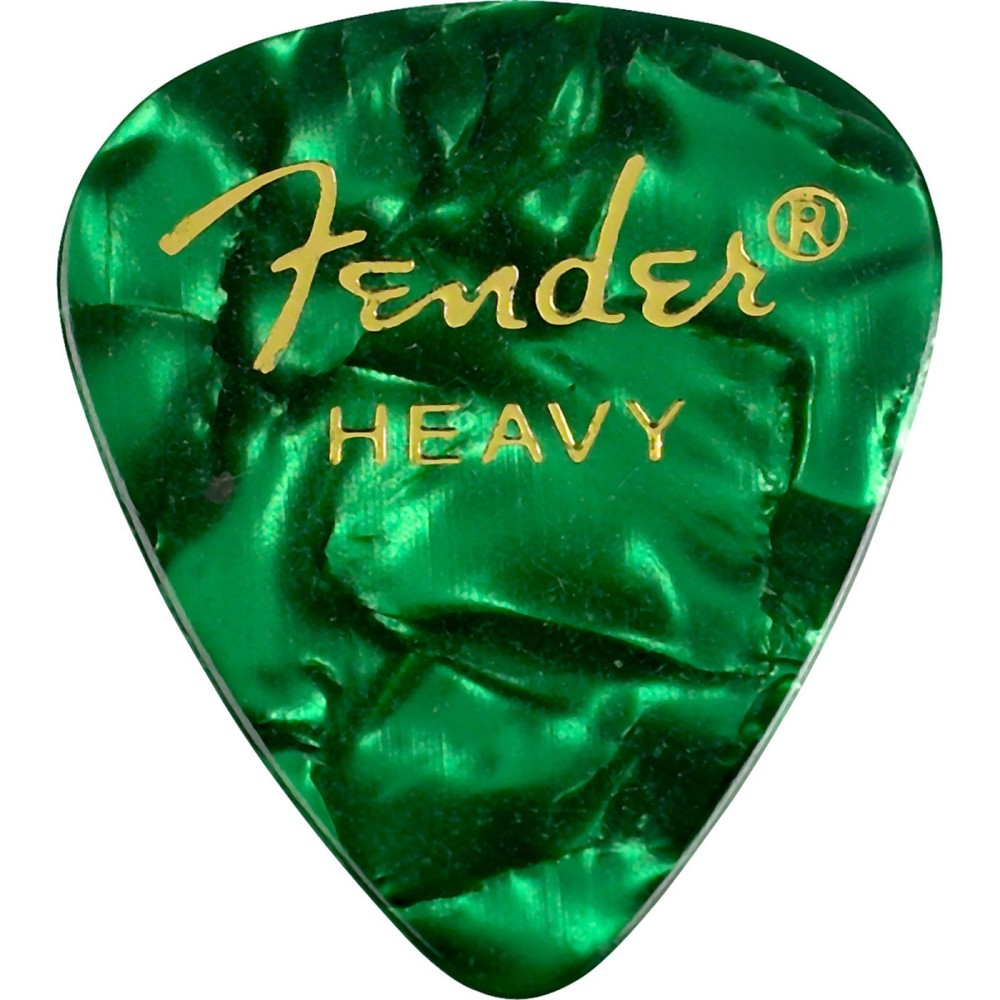 Fender Premium Celluloid 351 Shape Guitar Picks, Heavy, Green Moto, 12-Pack