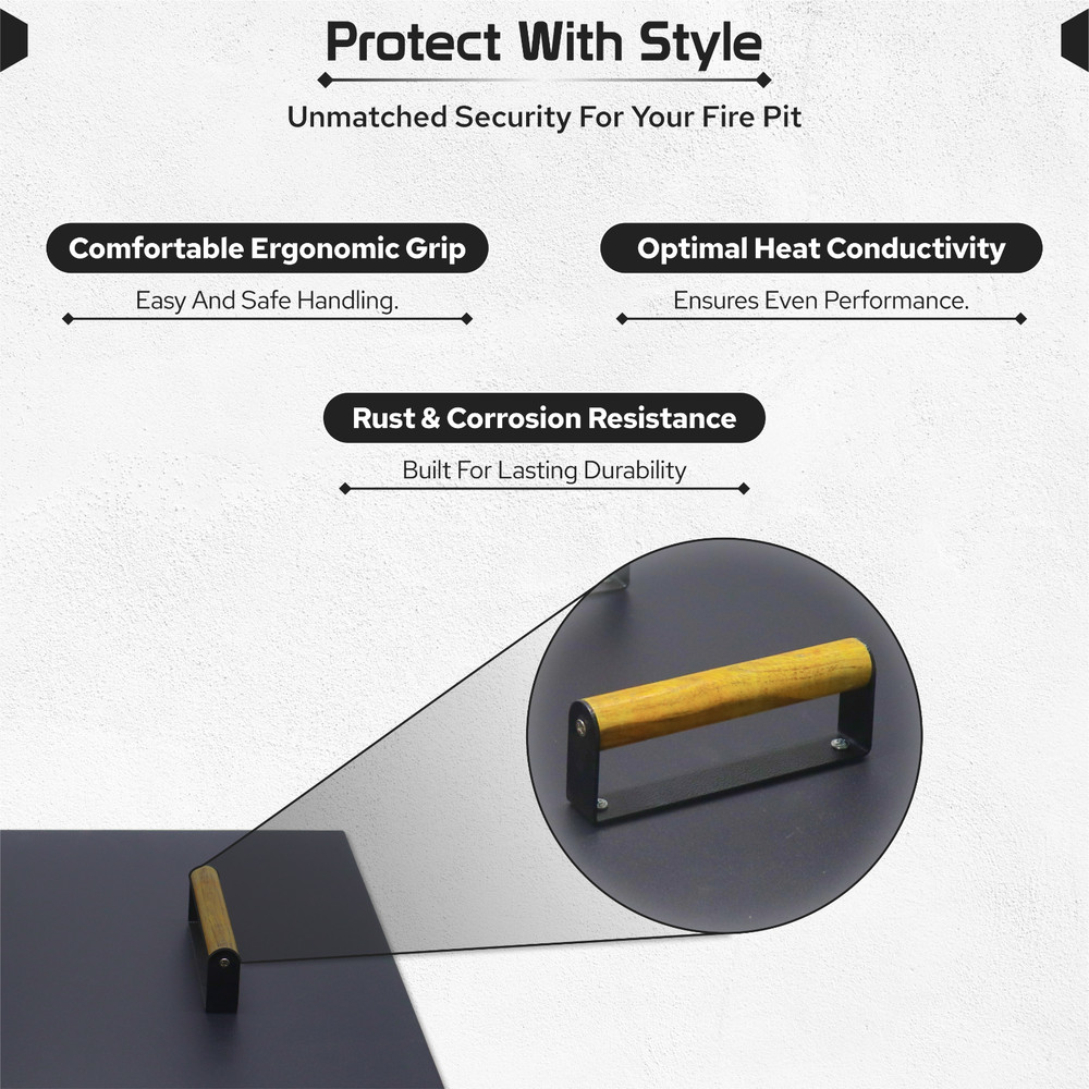 FEBTECH 28" Square Fire Pit Snuffer Lid for 26" FirePit with Wooden Handles