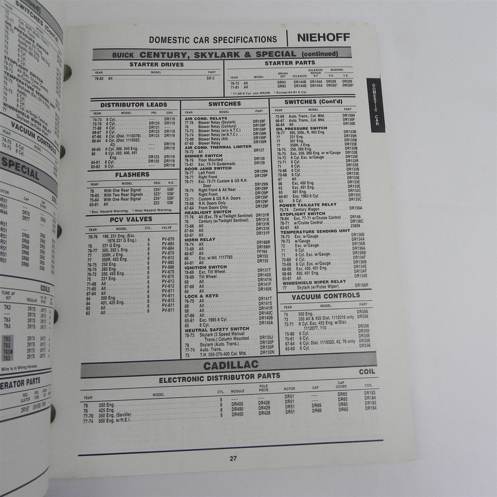 1978 CE NIEHOFF IGNITION ELECTRICAL PARTS CATALOG SPECIFICATIONS GUIDE BOOK