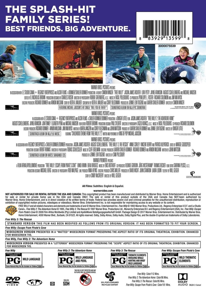 Free Willy 1-4 DVD NEW