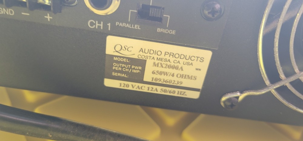 QSC MX2000A Dual Monaural Audio Amplifier 120V 12A