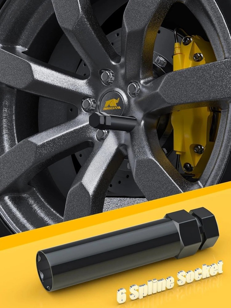 6-Point Spline Lug Nut Socket Key Tool - 17mm Hex Black