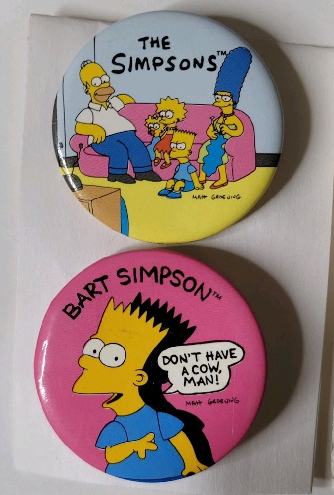 8 Vintage SIMPSONS 1.75" Pinback Buttons, Bart, Homer, Bartman, Underachiever