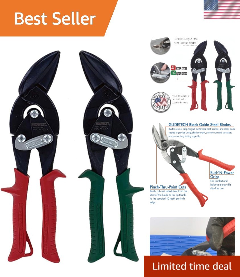 Ambidextrous Offset Aviation Snips -  Rust-Resistant Cutting Shears