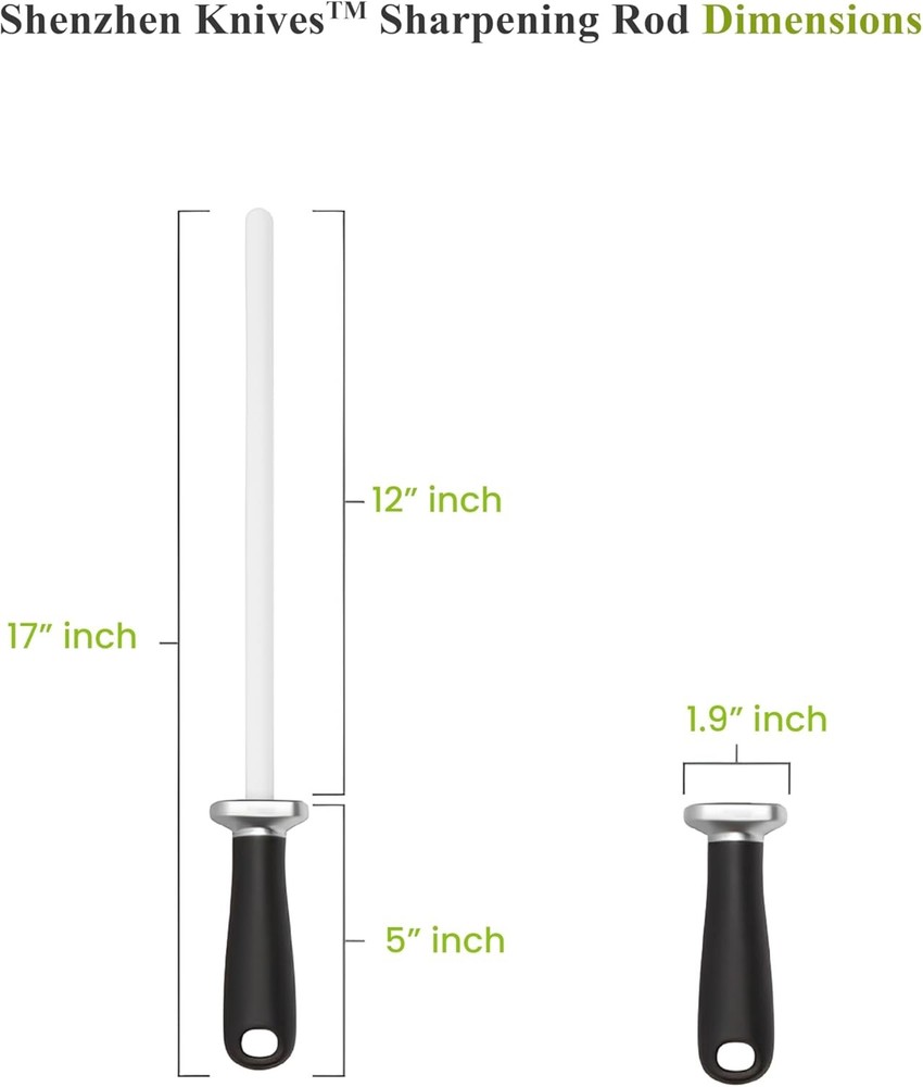 White Ceramic Knife Sharpener Honing Rod 12Inch Professional Kitchen