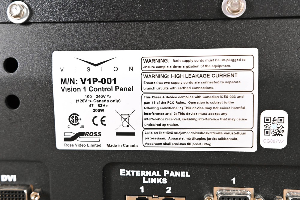 Ross Vision QMD 1 M/E Video Switcher with Vision 1 Panel CG007VZ