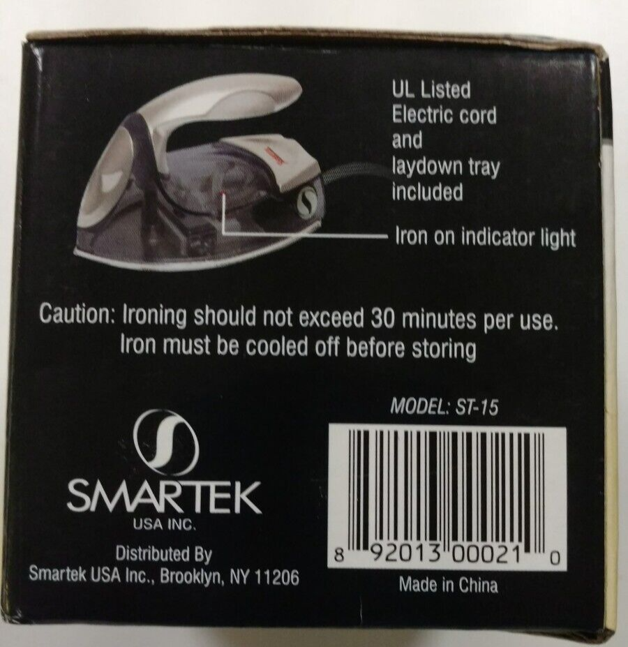 Sharptek mini iron, in original box, model ST-15 Open Box