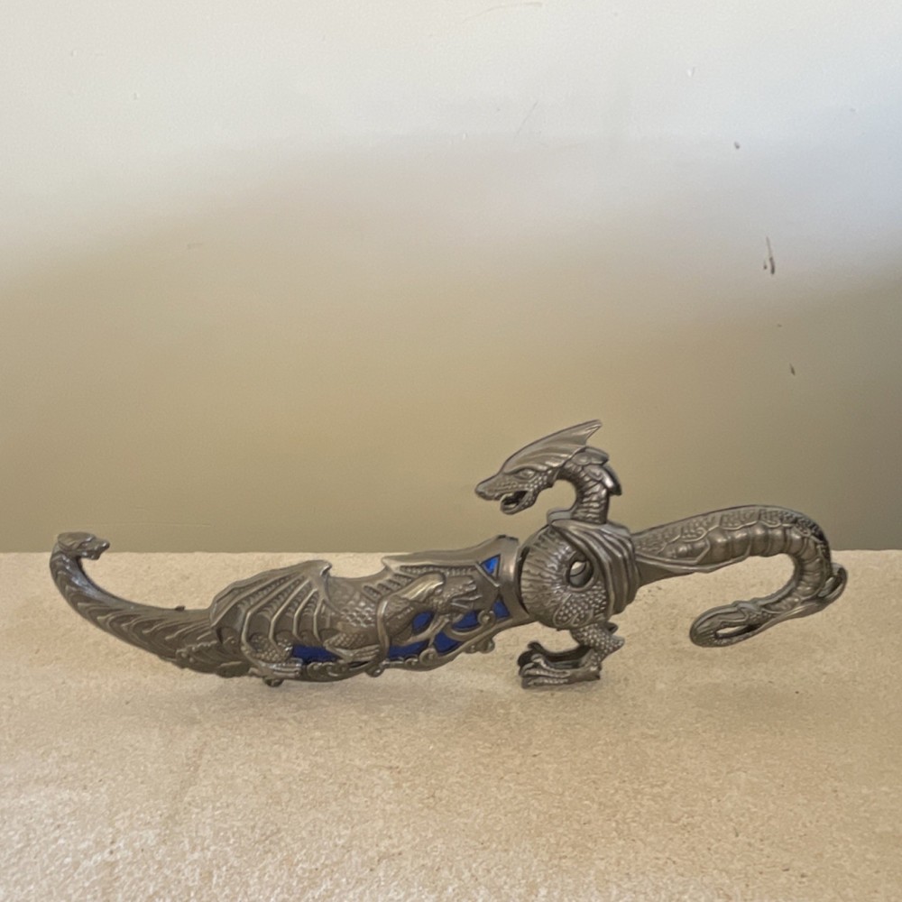 Fantasy Dragon Design Metal Dagger Silver Blue Collectible